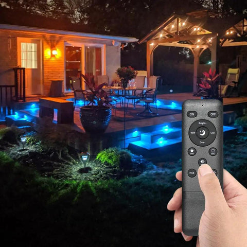 Bluetooth And WiFi RGB Deck Step Lights Kit With 20 Recessed 1.38 Inch LED Low Voltage Landscape Lighting for illuminated patio view