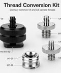 Badass 22 Piece Camera Mount Screw And Adapter Set With 1/4 To 3/8 Tripod Reducers showing thread conversion kit and adapter pieces.
