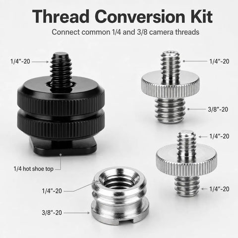 Badass 22 Piece Camera Mount Screw And Adapter Set With 1/4 To 3/8 Tripod Reducers showing thread conversion kit and adapter pieces.
