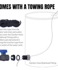 Diagram of a 2 Pack 3/4 Inch GHT PVC Rain Barrel Spigot Kit With Ball Valves, Bulkhead Adapters, and rope for outdoor tanks.