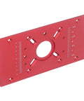 Top Shelf Aluminum Alloy Router Table Insert Plate With Wicked Smooth Lift System And Two Swap Ready Rings For Garage Woodworking Benches Shop Badass Heavy Duty Router Base Board Accessory Sharp Red Finish with ruler engravings.