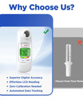 Bluetooth Peak Flow Meter With Digital PEF FEV1 Monitor For Asthma, Real Time Smartphone Sync, Green Backlit Large Display, Ultra Fast One-Second Readings, 300 Memory Data Storage, Easy Breathing Health Tracking, compared with manual meter