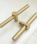 Brushed Brass Cabinet Knobs 4 Pack T Bar Cabinet Pulls Gold Finish 3.9 Inch Length Single Hole Drawer Handles Solid Copper Construction