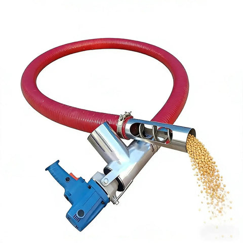 Powerful Workhorse 2000 Watt Auger Conveyor Grain Pump Electric Screw Feeder with flexible hose and grains flowing