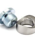 M18x1.5 Notched Style Weld Bung And Plugs Kit 304 Stainless Steel Bung with zinc plated oxygen sensor plug.