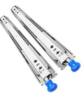 Beefy Drawer Slides With Lock And Soft Close Full Extension Ball Bearing Detachable Sides For Cabinets And Tool Chests Fits 300mm 500mm Or 950mm Length 1 Pair, showing stainless steel construction with blue locking mechanism