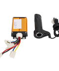 Brushed Electric Bike Controller 36V 1000W with aluminum shell and throttle grip, showing multicolored wires and connectors.
