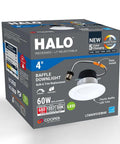 Product packaging for 4 Inch LED Recessed Retrofit Trim Can Light Kit For Indoor Outdoor Use, 3 CCTs, image showing box label details.