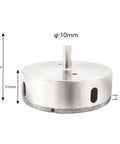 Front view of diamond hole saw drill bit, 10mm diameter, metal body with diamond grit for glass and ceramic tiles.