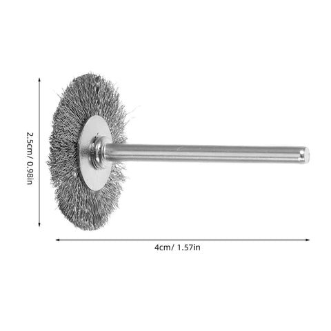 A single piece from the 15 Piece Stainless Steel Wire Brush Set For Drill And Grinder Heavy Duty Cleaning Rust Removal Polishing And Metal Finishing For Industrial Automotive Home Use Compatible With Electric Grinders And Handheld Polishers, showing side view with dimensions.