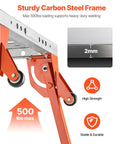 Close-up of Solid Gear Foldable Welding Table 44 X 21 Inch Carbon Steel Workbench frame showing sturdy design and 500lb capacity.