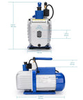 Front and side view of 5 CFM 2 Stage Rotary Vane Vacuum Pump With Solenoid Valve For HVAC 110V Half HP Ultimate Vacuum 10 To 15 Pa