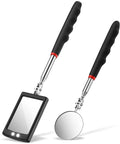 Cool 2 Piece Lighted Telescoping Inspection Mirror Set With Flexible Retractable LED Round Dental Mirror For Automotive Repair