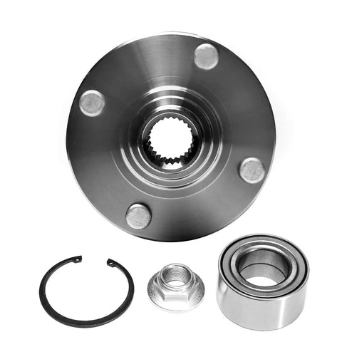 Front Wheel Bearing and Hub Assembly Repair Kit for Ford Focus from 2000 to 2011, 4 Lug Front Hub Replacement, components visible