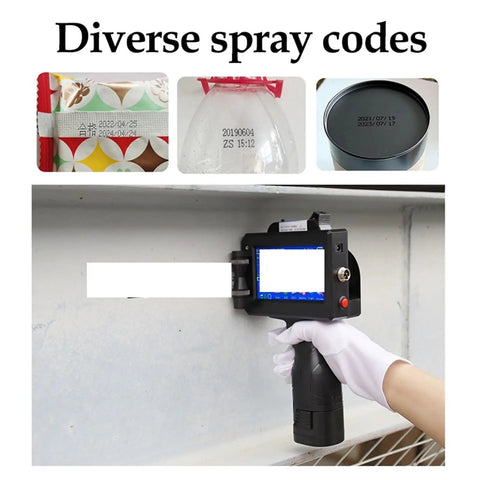 Portable Inkjet Label Printer With 12.7mm Tape Roll coding diverse spray codes on various surfaces, lightweight compact design.