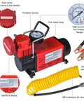 Heavy Duty 12V Car Air Compressor Pump Delivers A Blazing 150 PSI Blast And Perfect Quick Tire Inflator with gauge and hose.