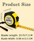 Graduation Gift Tape Measure Tool For Engineers And STEM Lovers 25 Foot Pocket Sized Measuring Tape with dimensions shown.