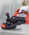 Dual Handle Angle Grinder Featuring A Flexible Articulating Head And Dust Deflecting Shroud in use on concrete surface