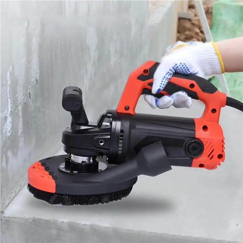 Dual Handle Angle Grinder Featuring A Flexible Articulating Head And Dust Deflecting Shroud in use on concrete surface