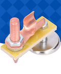 Heavy Duty Magnetic Welding Support With Strong Copper Tail Clamp Grounding Tool For Mechanical Repair And Metal Fixtures Featuring Easy Grip Screw Design, close-up view showing copper tail and magnet.
