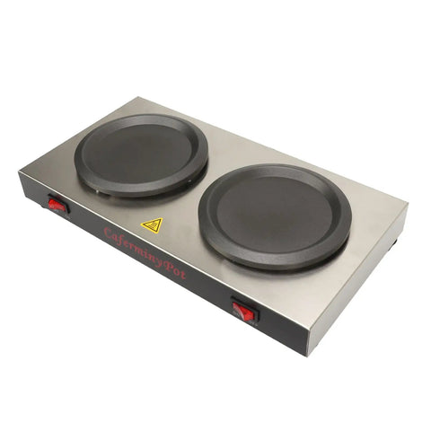 Heavy Duty Dual Plate Coffee Warmer Forged From Commercial Grade Stainless Steel, sleek design for keeping beverages hot.