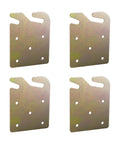 Four pieces of heavy duty bed rail hooks, galvanized steel, for stabilizing wooden bed frames and preventing squeaks.