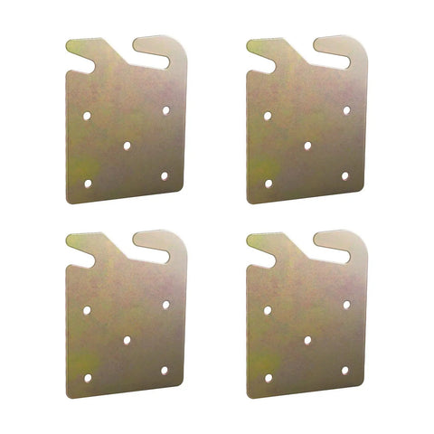Four pieces of heavy duty bed rail hooks, galvanized steel, for stabilizing wooden bed frames and preventing squeaks.