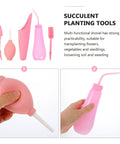 Succulent Planting Kit For Pots And Bonsai Care 5 Piece Pink Garden Tool Set With Transplanting Trowel Spade Fork Tweezers And Sheath For Indoor Outdoor Gardening, hand-held watering bottle
