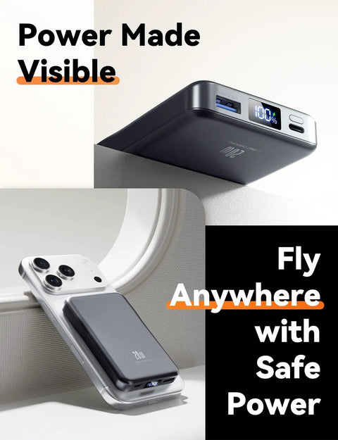 Heavy Duty Compact Magnetic Portable Charger And Serious 10000mAh Fast MagSafe Battery Pack on a smartphone showing 100% charge.