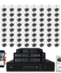 All In One 64 Channel 4K NVR System With 64 8MP AI Dome Cameras, Face, Human, Vehicle Detection, 100ft Night Vision, Indoor Outdoor Weatherproof