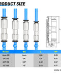 Tailonz pneumatic quick-plug copper check valves set (4 pcs) for air tubing; nickel-plated, sizes 4mm, 1/4, 3/8, 1/2 OD