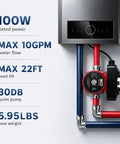 Hot Water Recirculating Pump With Automatic Timer And Stainless Steel Housing For Tank Heaters features 100W power, 10GPM water flow.