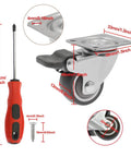 4 Pack 1.25 Inch Caster Wheels With Brakes Rubber Swivel Heavy Duty Casters With 360 Degree Top Plate 140 Lbs Total Capacity Includes 20 Screws And Free Screwdriver For Easy Installation Ideal For Tool Carts And Rolling Benches.