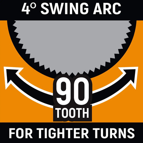 4° swing arc illustration with 90-tooth gear for 3/8 Inch Drive 90-Tooth Locking Flex Head Teardrop Ratchet, 13 Inch