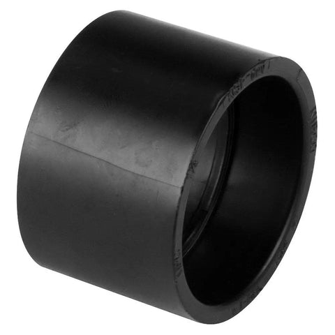 3 Inch ABS DWV Coupling Hub Solvent Weld, black, lightweight, smooth interior, for connecting same diameter pipes in drain waste vent system.
