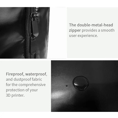 Close-up of double-metal-head zipper and waterproof fabric on 3D Printer Enclosure With Constant Temperature LED Lighting Soundproof Dustproof Heating Tent