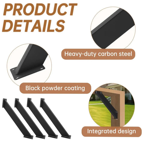 Heavy Duty 45 Degree Pergola Brackets Set Four Pack For Gazebos Porches Patios And Wooden Structures Roof Riser Beam Bracket With Triangular Prism Design For Maximum Stability And Tough As Nails