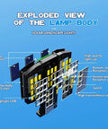 Exploded view of Solar Street Lights Outdoor, showing 2 solar panels, LED components, and ABS lamp body with features.