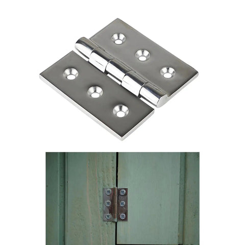 Beefed-Up 4 Inch Stainless Steel Folding Butt Hinges, 2-4 Pack, 6-Hole, Marine Grade Cast Stainless mounted on door