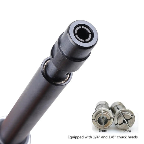 Close-up of 11 Inch Extended Straight Air Die Grinder High Speed Pneumatic Grinding Tool chuck heads with 6mm and 3mm sizes.