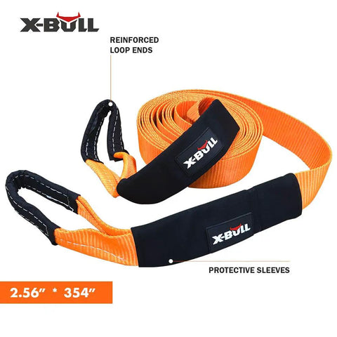 All In One Recovery Winch Kit With Tow Strap And D Ring Shackles 8 Ton Snatch Block Shackle Hitch Receiver shown with orange tow strap