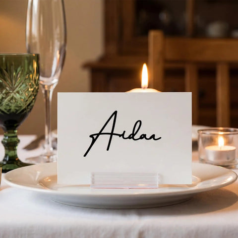 30 Pack 3x1 Inch Sneeze Guard Gripper Sign Holders With Adhesive For Desks, Shop Floor Displays, Wall Mounts, Store Vendor Events, Warehouse, Clear Great For Counters, Displays And Shelves On The Shop Floor. Clear acrylic sign holder on plate with place card