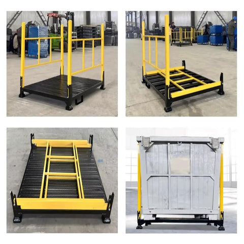 Heavy Duty Steel Pallet Rack Built Rock Solid For Warehouses Stackable Industrial Storage Frame With Folding Guardrails, side view