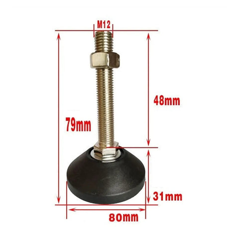 Heavy Duty Adjustable Threaded Furniture Leveling Feet Set Four Pack Swivel Levelers For Home Office Workshop And Industrial Equipment Easy Height And Angle Adjustment Squeak Free Stable Feet For Uneven Floors, M12, 80mm base