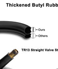 Close-up of 2-Pack 3.50 4.00 6 Inner Tubes Heavy Duty TR13 Straight Valve Stem Replacement showing thickened butyl rubber.