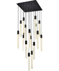 Modern 16 Light Ceiling Pendant With Heavy Duty Black Metal Frame And Crisp Crystal Drops, featuring crystal rods and black metal base.