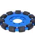 5-inch omnidirectional wheel for robots featuring aluminum alloy hub, ideal for smooth multidirectional movement and low vibration.