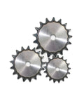 Hot 1 08B Flat Sprocket Chain Gear Wheel For Industrial Rig With Carbon Steel Build And 12.7mm Pitch Available In 10 To 26 Teeth Sizes For Heavy Duty Work - three sizes displayed.