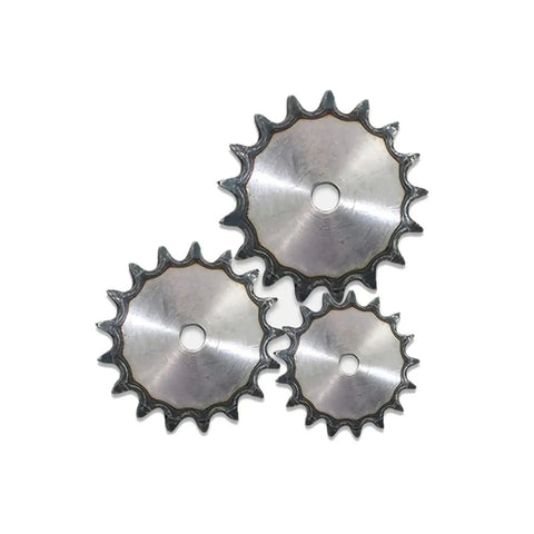 Hot 1 08B Flat Sprocket Chain Gear Wheel For Industrial Rig With Carbon Steel Build And 12.7mm Pitch Available In 10 To 26 Teeth Sizes For Heavy Duty Work - three sizes displayed.