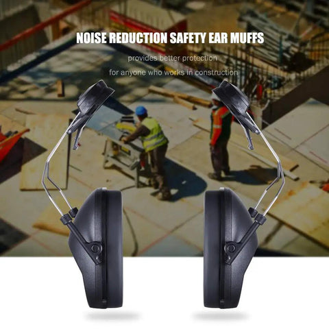 Cap Mounted Noise Canceling Ear Muffs For Hard Hats, Adjustable Soft Padding For All Day Comfort, Powerful Sound Reduction, Retractable Stainless Steel Earmuff Mounts, Fits Most Construction Site Helmets, Black